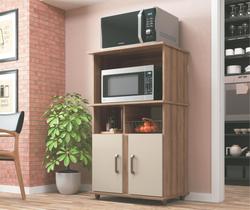 Balcão Multiuso Bahrein 2 Portas Amêndoa/Branco/Salmão Móveis Sul