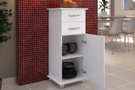 Balcão Multiuso Branco c/ Rodinhas 1 Porta e 2 Gavetas