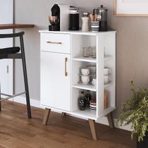 Balcão Multiuso com Prateleira Lateral Branco