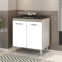 Balcão Multiuso Cooktop 4 e 5 bocas 2 Portas 80cm Montado Modulo MDF Cor:Amadeirado Cinza e Branco