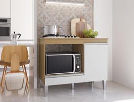 Balcão Multiuso Cooktop Carla p/ 4 ou 5 Bocas e Forno/Microondas AJL Móveis - Amêndoa/Branco