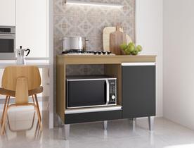 Balcão Multiuso Cooktop Carla p/ 4 ou 5 Bocas e Forno/Microondas AJL Móveis - Amêndoa/Preto