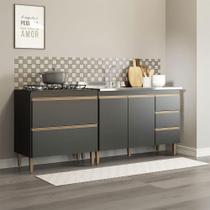 Balcão Multiuso Cozinha Para Kitnet 200x88cm Mdp Menu Móveis Preto