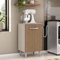 Balcão Multiuso Lavanderia 1 Porta 40cm Montado Modulado MDF Cor:Amadeirado Cinza e Marrom
