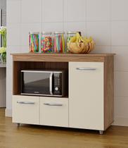 Balcão Multiuso Liza 114m 3 portas com Nicho Para Forno/Microondas - Savana/Off White Móblis