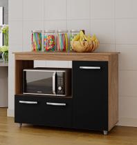 Balcão Multiuso Liza 114m 3 portas com Nicho Para Forno/Microondas - Savana/Preto Móblis
