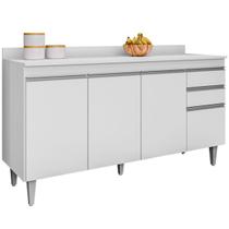 Balcão Multiuso para Cozinha com Tampo 4 Portas Laya Branco
