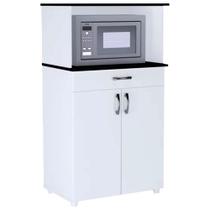 Balcão Multiuso para Forno/Microondas Carina Flex Branco/Preto - AJL Móveis