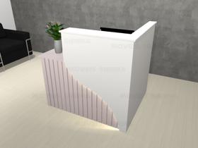 Balcão Orgânico Ripado Loja Atendimento Recepção Rosa Milk Shake e Branco com LED