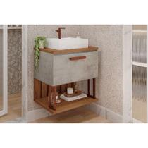 Balcão p/ Banheiro Duna 1 Porta c/ Cuba 60cm Cimento/Freijo - MGM