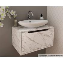 Balcão p/ Banheiro Suspenso BN3646 s/ Cuba c/ 1 Porta 60cm Mármore Branco - Tecno Mobili
