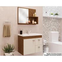 Balcão p/ Banheiro Suspenso Hortência Isa 1Pta e 2Gavs +Armário Espelheira +Bancada Pia 55cm cor Amendoa/Off White - MGM