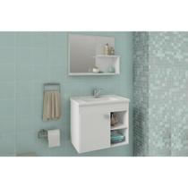 Balcão p/ Banheiro Suspenso Lótus Bia 1Pta e 2Nichos +Armário Espelheira +Bancada Pia 55cm cor Branco - MGM