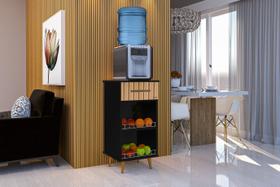 Balcão para Bebedouro FE Estilo Retrô com Pés Palito em Madeira Cor Preto/Ripado 3D