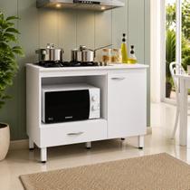 Balcão para Cooktop 1,05m 4 ou 5 Bocas com Espaço Para Forno ou Microondas 1 Porta 1 Gaveta Cozinha Organizador Moderno Multiuso Compacta