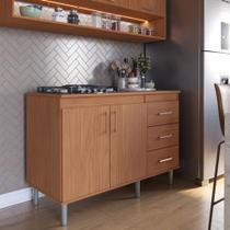 Balcão Para Cooktop 1,20m 5 Bocas 2 Portas E 3 Gavetas Turim Nature