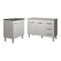 Balcão Para Cooktop 4 Bocas Fran Branco E Armário Bruna 118 Cm Cozinha Gabinete Branco Com Tampo Tampão Branco