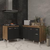 Balcão Para Cooktop 4 Bocas Fran e Armário Aline 118 cm Cozinha Gabinete Savana Preto com Tampo Tampão Savana Balcão Para Cooktop 4 Bocas Fran e Armário Aline 118 cm Cozinha Gabinete Savana Preto com Tampo Tampão Savana