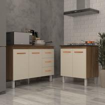 Balcão Para Cooktop 4 Bocas Fran e Armário Bruna 118 cm Cozinha Gabinete Savana Off White com Tampo Tampão Savana
