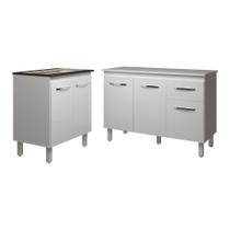 Balcão Para Cooktop 5 Bocas Fran Branco E Armário Aline 118 Cm Cozinha Gabinete Branco Com Tampo Tampão Branco