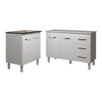 Balcão Para Cooktop 5 Bocas Fran Branco E Armário Bruna 118 Cm Cozinha Gabinete Branco Com Tampo Tampão Branco