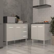 Balcão Para Cooktop 5 Bocas Fran Branco e Armário Bruna 118 cm Cozinha Gabinete Branco com Tampo Tampão Branco