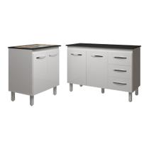 Balcão Para Cooktop 5 Bocas Fran Branco E Armário Bruna 118 Cm Cozinha Gabinete Branco Com Tampo Tampão Preto