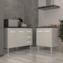 Balcão Para Cooktop 5 Bocas Fran Branco e Armário Bruna 118 cm Cozinha Gabinete Branco com Tampo Tampão Preto