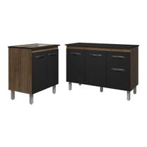 Balcão Para Cooktop 5 Bocas Fran e Armário Aline 118 cm Cozinha Gabinete Savana Preto com Tampo Tampão Preto Balcão Para Cooktop 5 Bocas Fran e Armário Aline 118 cm Cozinha Gabinete Savana Preto com Tampo Tampão Preto