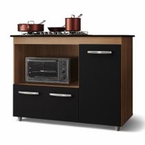Balcão Para Cooktop Anna 114cm 03 Portas Com Tampo Recortado Savana Preto - Abmaza