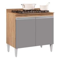 Balcão para Cooktop de Cozinha Com Tampo 2 Portas Brenda Castanho e Cinza 80 Cm - D'Rossi