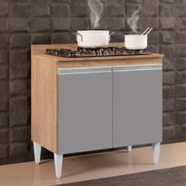 Balcão para Cooktop de Cozinha Com Tampo 2 Portas Brenda Castanho e Cinza 80 Cm L06 - D'Rossi