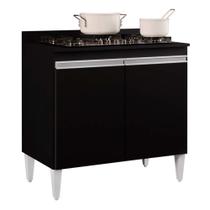 Balcão para Cooktop de Cozinha Com Tampo 2 Portas Brenda Preto 80 Cm - D'Rossi
