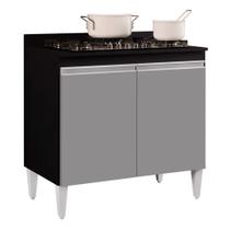 Balcão para Cooktop de Cozinha com Tampo 2 Portas Brenda Preto e Cinza 80 cm - D'Rossi