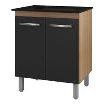 Balcão Para Cooktop Jady 70cm 02 Portas Com Tampo Recortado Savana Preto - Abmaza