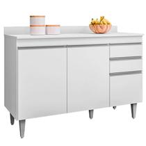 Balcão para Cozinha 120 cm com Tampo 3 Portas Milena Branco Balcão para Cozinha 120 cm com Tampo 3 Portas Milena Branco