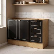Balcão para Cozinha 120cm com 2 Portas e 3 Gavetas sem Tampo Conecta Frise Cinamomo/Preto Yescasa