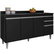Balcão para Cozinha 150 cm com Tampo 4 Portas Laya Preto Balcão para Cozinha 150 cm com Tampo 4 Portas Laya Preto