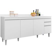 Balcão para Cozinha 180 cm com Tampo 4 Portas Thais Branco