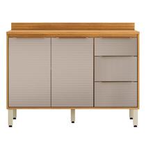 Balcão para Cozinha 2 Portas 3 Gavetas Pia 120cm com Tampo Plena Amarelo/Cinamon/Nude Prime Tx