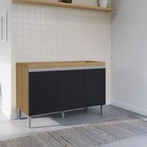 Balcão para Cozinha 3 Portas Leyton amendoa preto Balcão para Cozinha 3 Portas Leyton amendoa preto