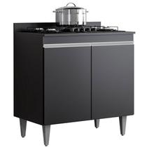Balcão para Cozinha 80 cm com Tampo 2 Portas Elena Preto Balcão para Cozinha 80 cm com Tampo 2 Portas Elena Preto