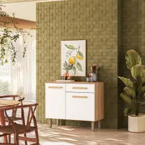 Balcão Para Cozinha 90cm Lemon Carvalho/Chumbo Nicioli