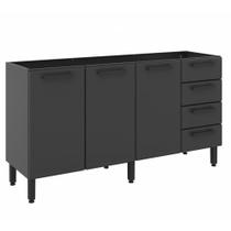 Balcão para Cozinha Bertolini Estilo em Aço com 3 Portas e 4 Gavetas Cor Grafite