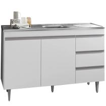 Balcão para Cozinha Tiffany S/ Tampo 2 Portas 3 Gavetas Branco - Bela Móveis