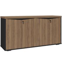 Balcão Para Escritório 04 Portas 147cm com Chaves Unik A02 Nogal Preto Lyam Decor