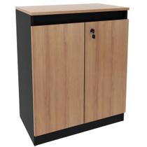 Balcão Para Escritório ME4149 Tecno Mobili Amêndoa/Preto com 2 Portas, 1 com Chave, Estrutura em MDP, Design Minimalista