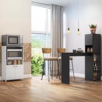 Balcão Para Forno E Micro-ondas 2 Portas E Bancada Com Armário Multimóveis Mp2253 Branco/preto