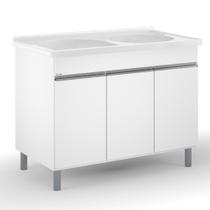 Balcão para Lavanderia 3 Portas 106cm com Tanque Duplo Amélia AJ Ronato Balcão para Lavanderia 3 Portas 106cm com Tanque Duplo Amélia AJ Ronato