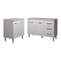 Balcão Para Microondas Ou Forno Branco E Armário Bruna 118 Cm Cozinha Gabinete Branco Com Tampo Tampão Branco